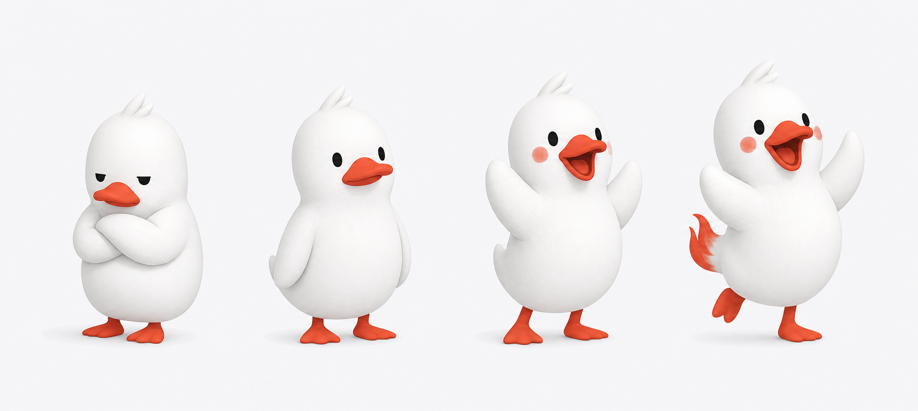 The DealDog duck mascot progressing from cold and unimpressed to excited and on fire